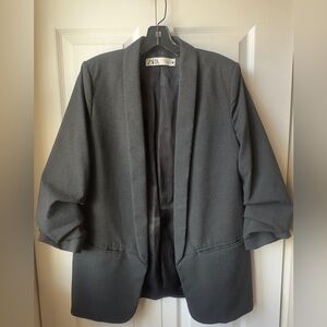 Zara Charcoal Open-Front Blazer With Rolled Up Sleeves Size L